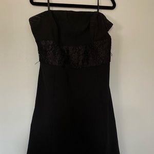 Black strapless dress with lace accent at waist . Size small. Le Château
